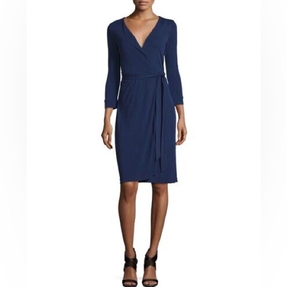 DVf Diane Von Furstenberg Julian Two Wrap Dress Midnight Blue US Size 6 EUC - Picture 7 of 15